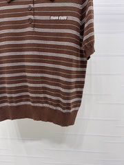 Striped Collared Knit Short-Sleeve T-Shirt