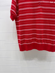 Striped Collared Knit Short-Sleeve T-Shirt