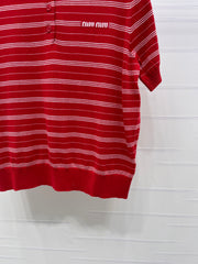 Striped Collared Knit Short-Sleeve T-Shirt