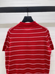 Striped Collared Knit Short-Sleeve T-Shirt