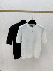 simple round neck knit short-sleeved top