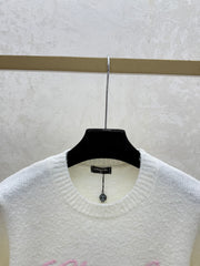 Color-blocked lettered crew neck knit short-sleeved top