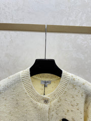Color-blocked cardigan with gold and silver thread
