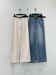 Custom-made diamond-patterned jeans