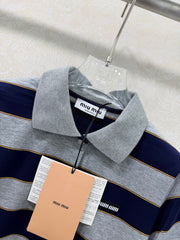 Striped collared short-sleeved polo shirt