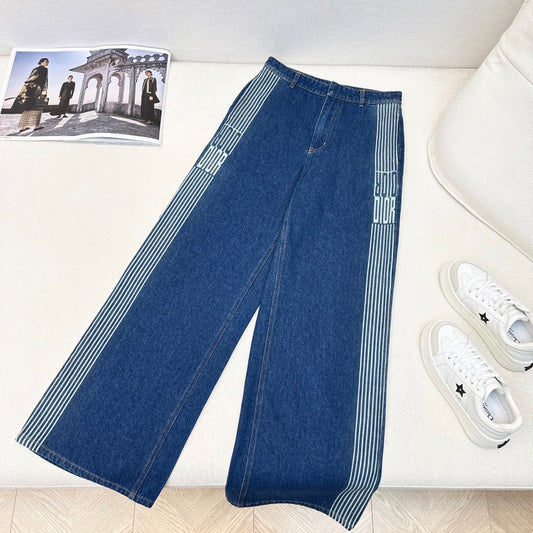 Double-sided jacquard straight-leg jeans