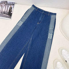 Double-sided jacquard straight-leg jeans