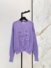 Dreamy Purple Crew Neck Knit Pullover Sweater