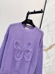Dreamy Purple Crew Neck Knit Pullover Sweater