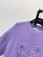 Dreamy Purple Crew Neck Knit Pullover Sweater