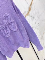 Dreamy Purple Crew Neck Knit Pullover Sweater