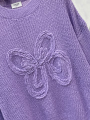 Dreamy Purple Crew Neck Knit Pullover Sweater