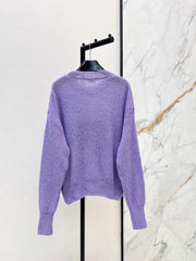 Dreamy Purple Crew Neck Knit Pullover Sweater