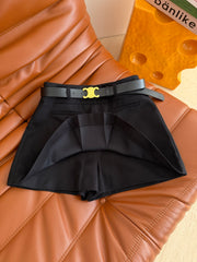 Belt-embellished slit culottes