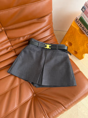 Belt-embellished slit culottes