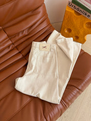 Jeans with leather patch detailing