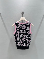 Black and pink color-blocked knit vest