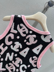 Black and pink color-blocked knit vest