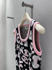Black and pink color-blocked knit vest