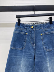Color-blocked high-waisted straight-leg jeans
