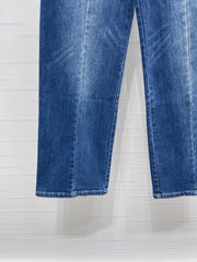 Color-blocked high-waisted straight-leg jeans