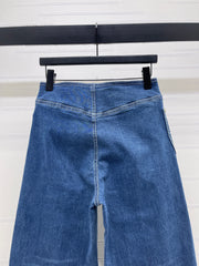 Color-blocked high-waisted straight-leg jeans