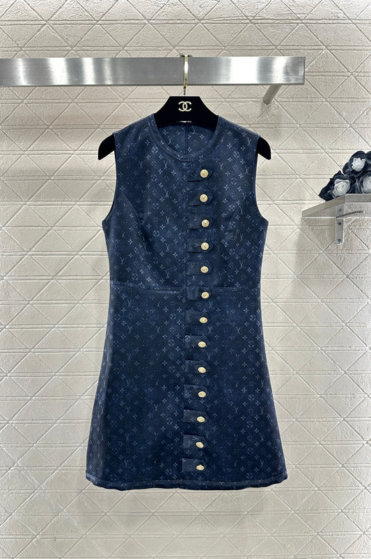 Printed Button-Down Vest Dress