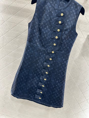 Printed Button-Down Vest Dress
