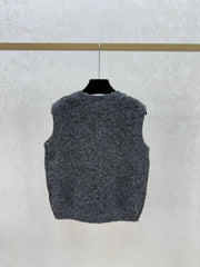 Solid Color Heavy-Duty Beaded Crew Neck Knit Vest