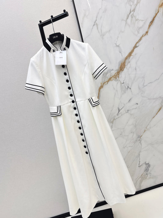 Stand-up collar belted dress