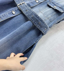 Collared Denim Dress with Belt