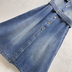 Collared Denim Dress with Belt