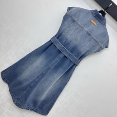 Collared Denim Dress with Belt