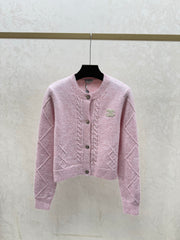 simple round neck knit long-sleeved cardigan