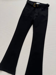 High-waisted embroidered flared pants.