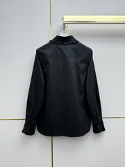 Ruffled trim long-sleeved shirt