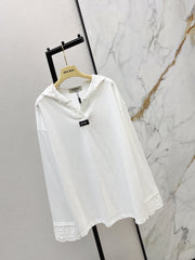 Lace V-neck Hooded Long-Sleeve T-Shirt