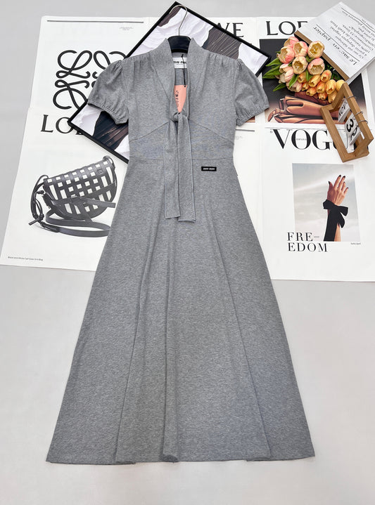 Grey Dress with Bow Tie