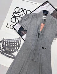 Grey Dress with Bow Tie