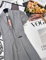 Grey Dress with Bow Tie