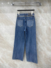 Diamond Pattern Wide-Leg Jeans