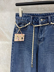 Diamond Pattern Wide-Leg Jeans