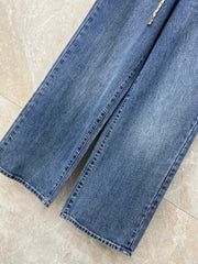 Diamond Pattern Wide-Leg Jeans