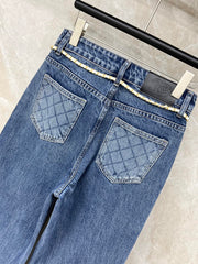 Diamond Pattern Wide-Leg Jeans