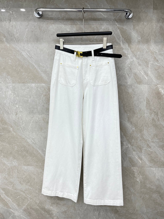 Creamy White Retro Wide-Leg Pants