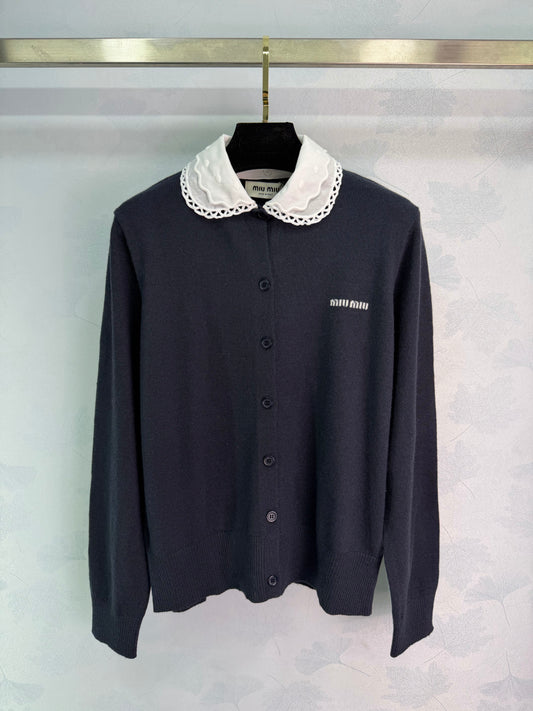 Peter Pan Collar Knit Long-Sleeve Cardigan