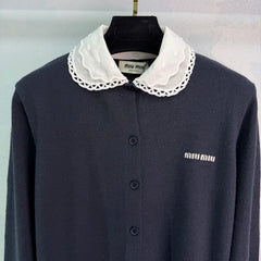 Peter Pan Collar Knit Long-Sleeve Cardigan