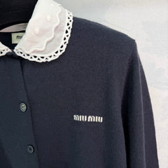 Peter Pan Collar Knit Long-Sleeve Cardigan