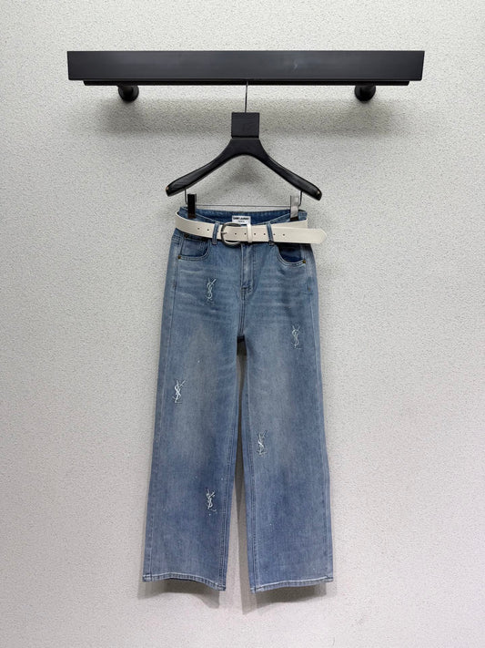 Rhinestone Embroidery Stretch Jeans