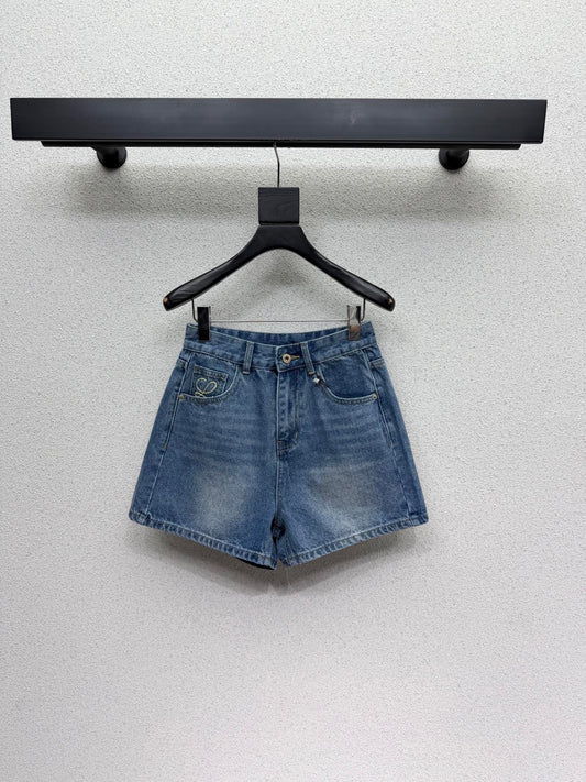 Embroidered Denim Shorts